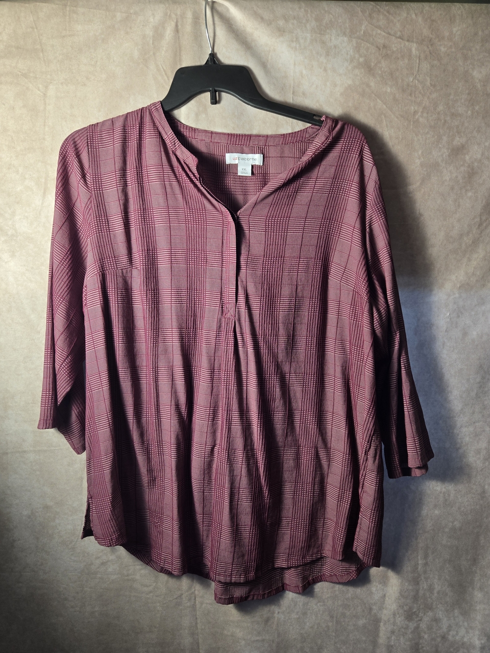 Liz Claiborne Plum Plaid V-Neck Tunic Top